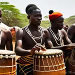 우간다 전통 춤 바키시무 - **Prompt 1: Energetic Bakisimba Celebration**
    "A vibrant scene capturing a group of male and fem...